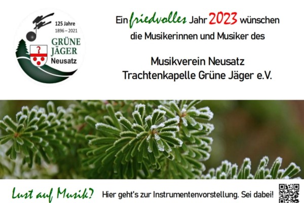 Neujahrskarte 2023 – Rückseite mit Neujahrswunsch der Grünen Jäger